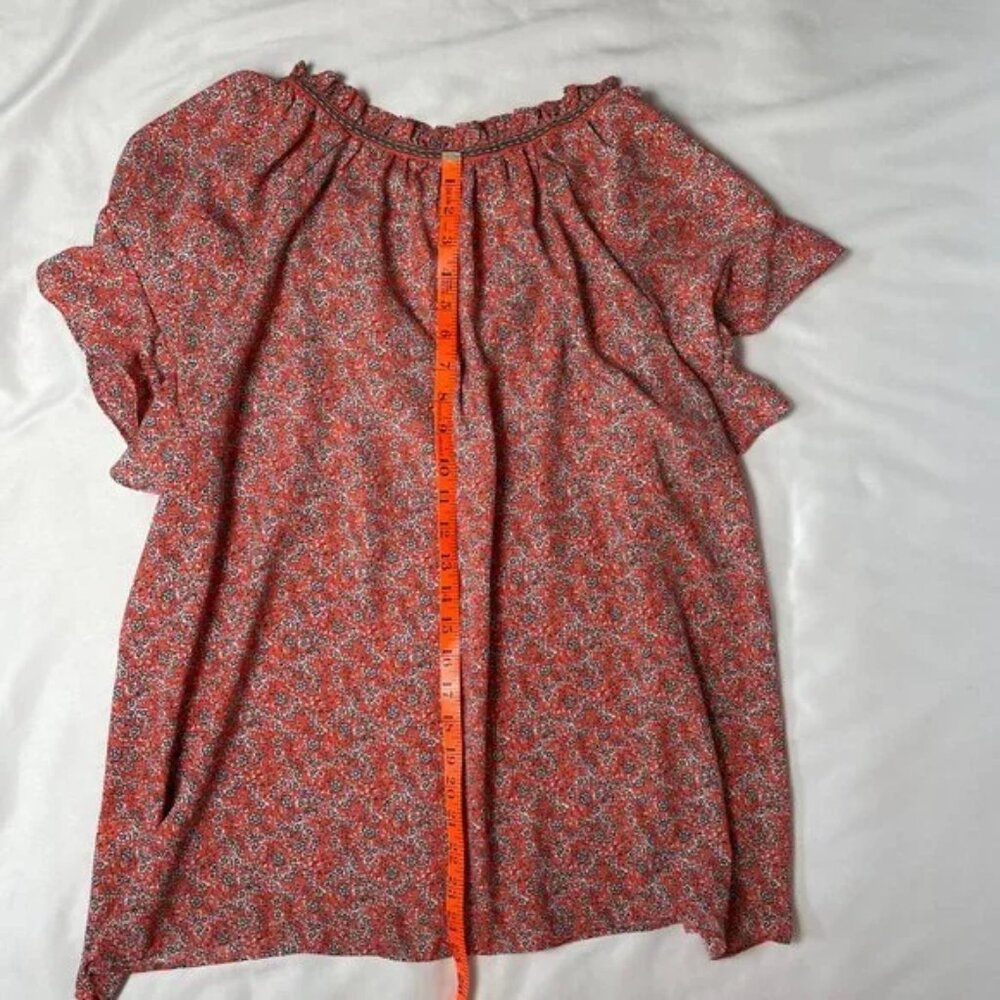 Max Studio Flutter Short Sleeve Top Red Coral Floral Relaxed Fit Size 1X - Picture 5 of 8